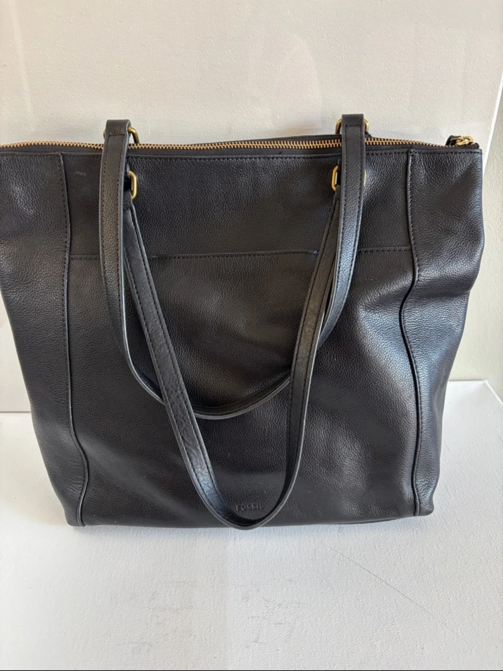 Fossil Black Leather Tote with Gold Accents - Picture 7 of 16